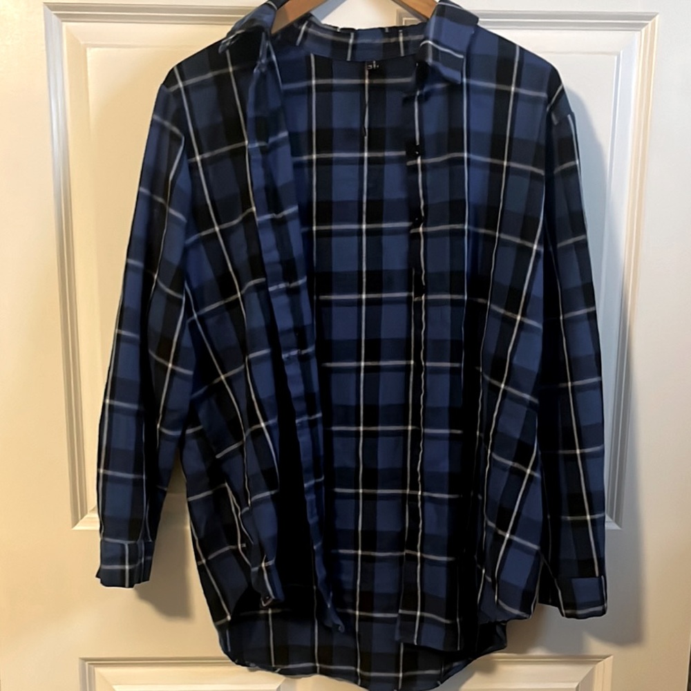 Blue Plaid Flannel Jacket Overlay